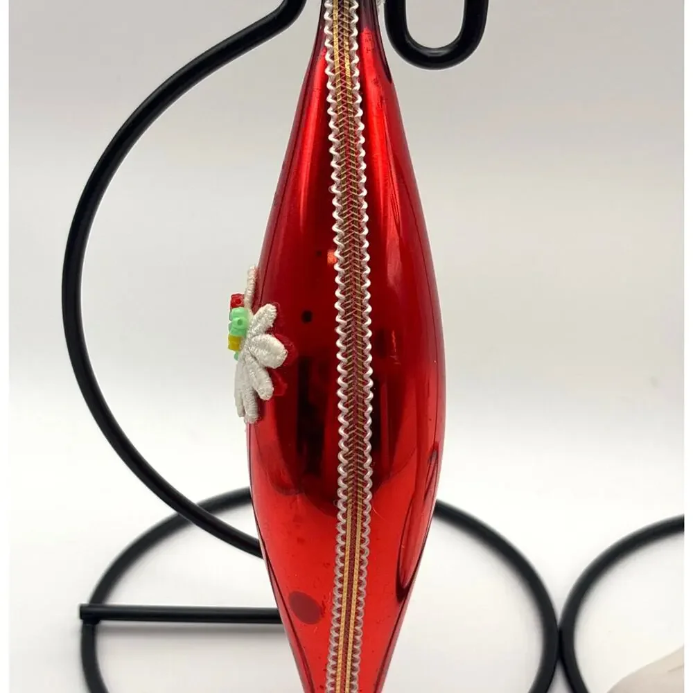 MCM Blown Glass Teardrop Ornament w/ Plastic Candy-Themed Boot Ornament 1950s